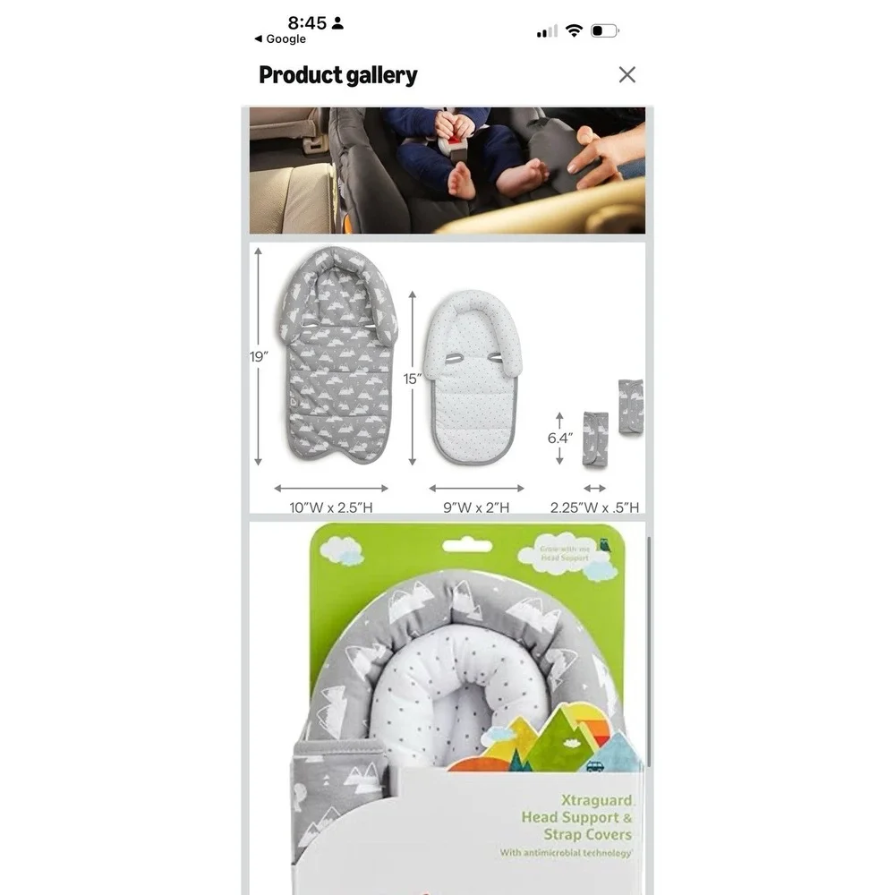 XTRAGUARD SafeFit Head Support & Strap Covers Baby (Silver-Ion Technology) NEW